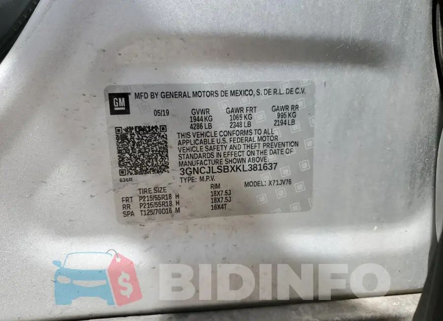 3GNCJLSBXKL381637 Photo# 13