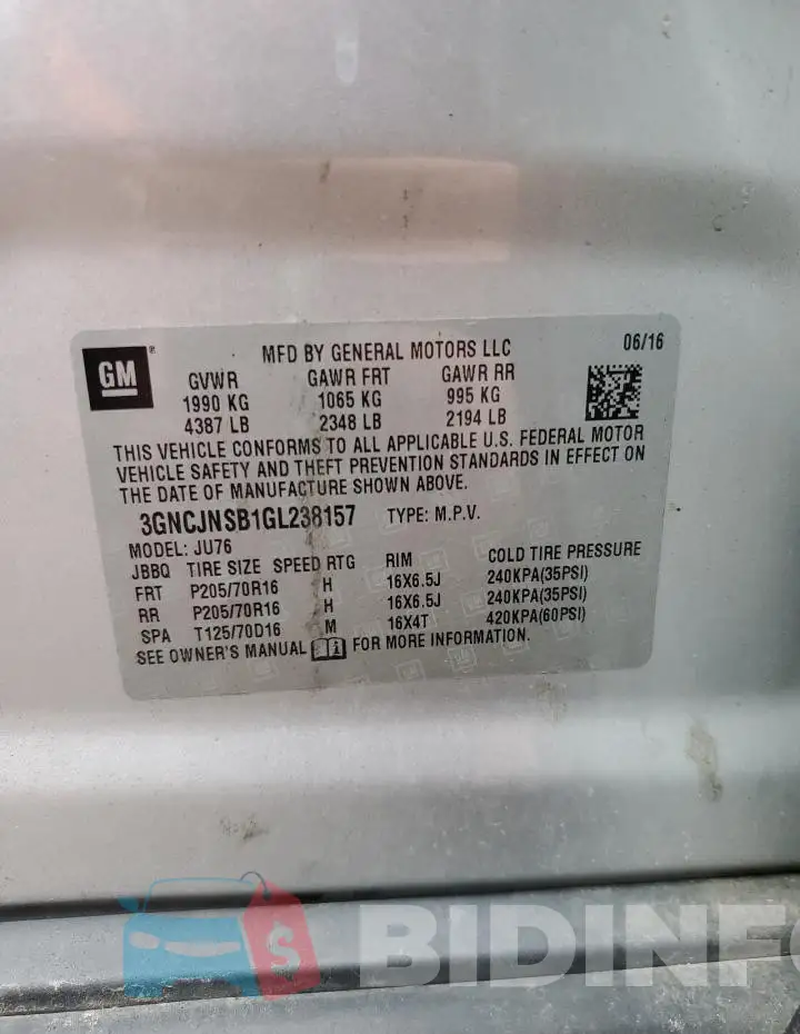 3GNCJNSB1GL238157 Photo# 12