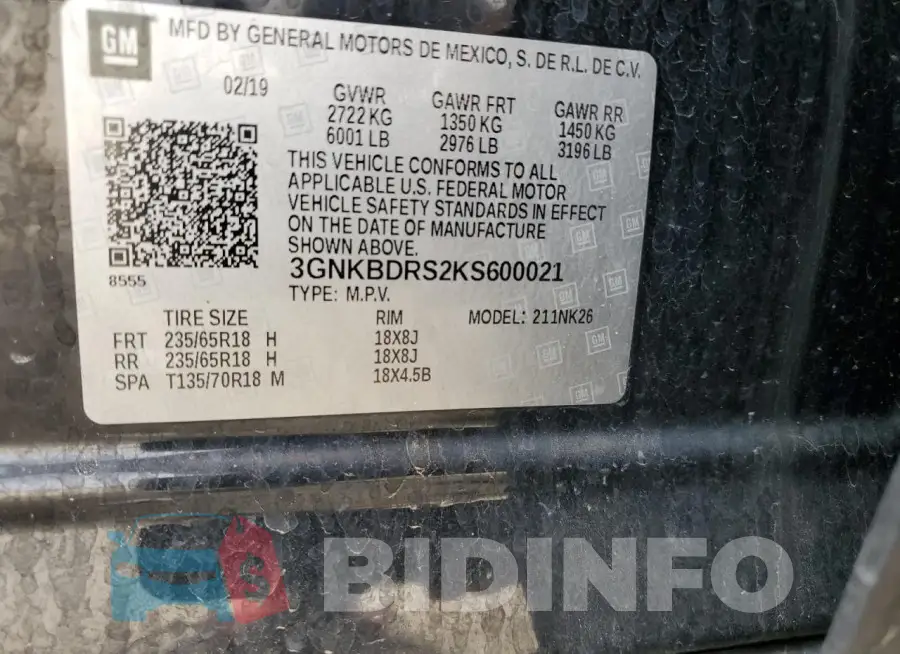 3GNKBDRS2KS600021 Photo# 13