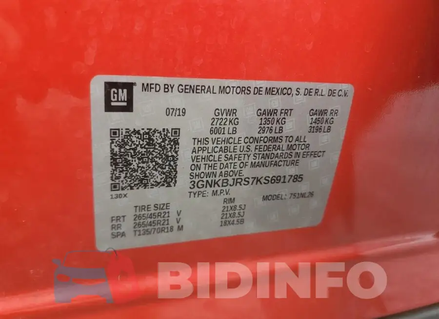 3GNKBJRS7KS691785 Photo# 13