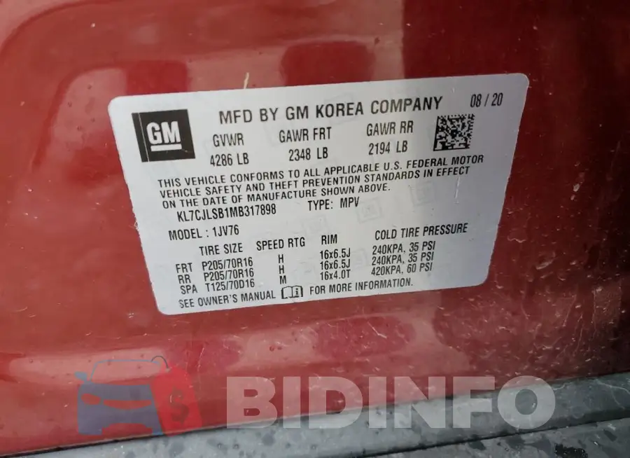 KL7CJLSB1MB317898 Photo# 13