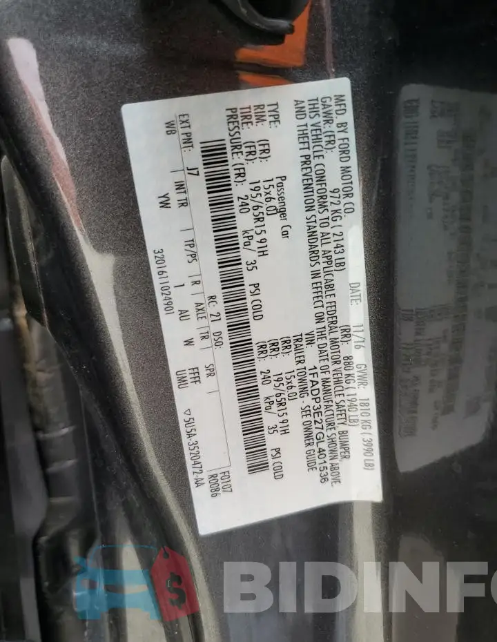 1FADP3E27GL401536 Photo# 12