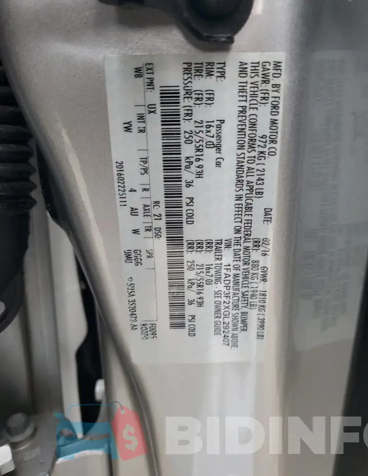1FADP3F2XGL292407 Photo# 12