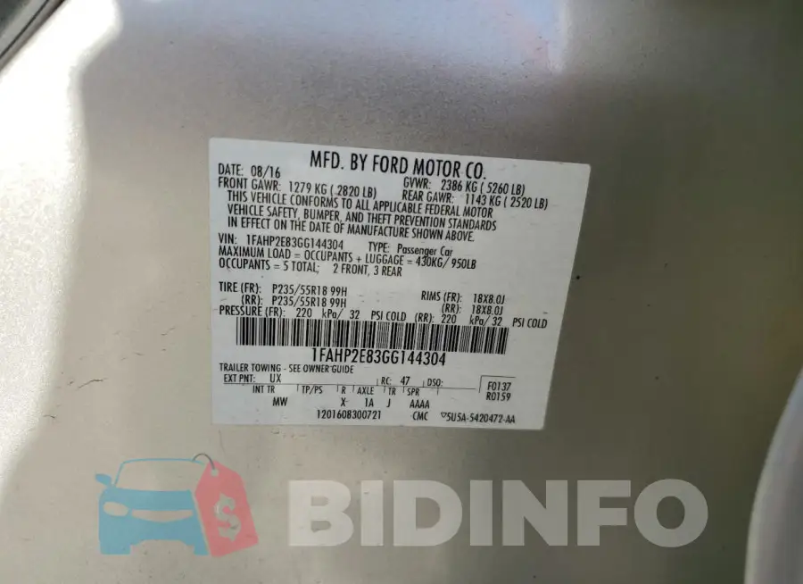 1FAHP2E83GG144304 Photo# 12
