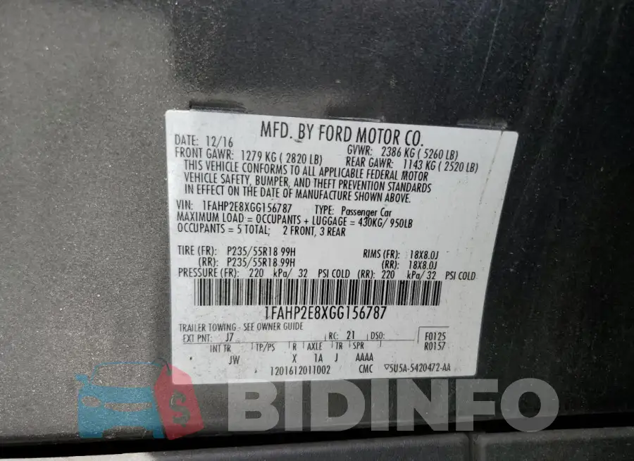 1FAHP2E8XGG156787 Photo# 12