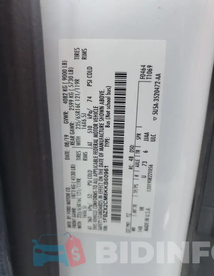 1FBZX2CM8KKB60961 Photo# 13