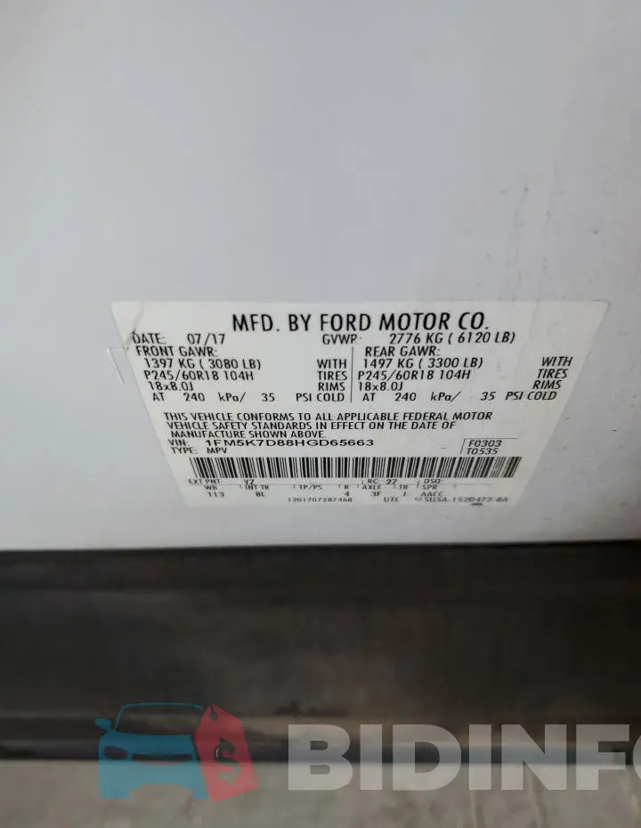 1FM5K7D88HGD65663 Photo# 13