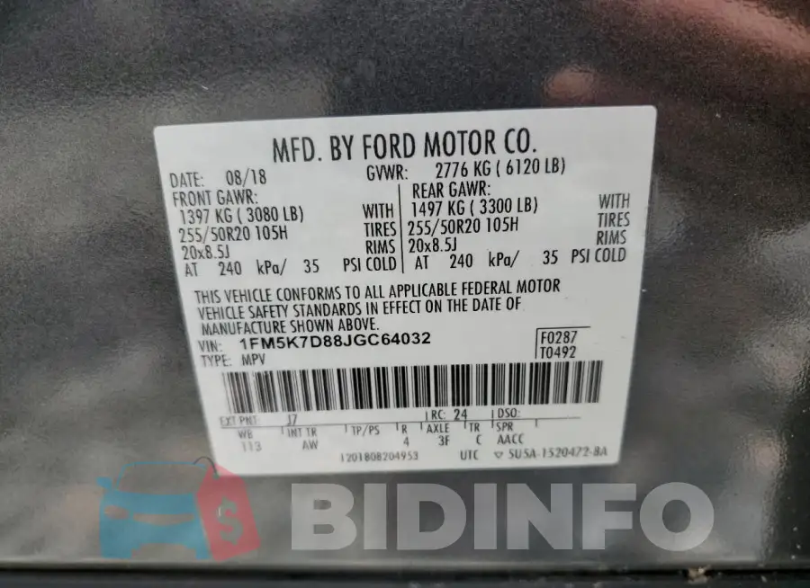 1FM5K7D88JGC64032 Photo# 13
