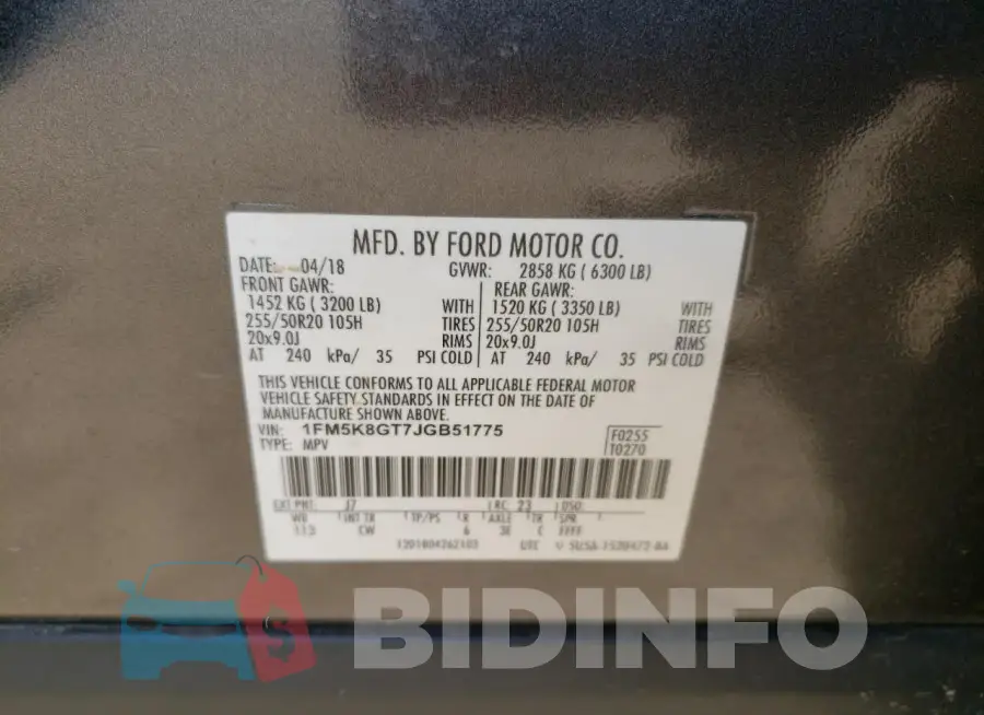 1FM5K8GT7JGB51775 Photo# 13