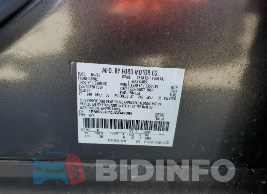 1FM5K8HT0JGB49896 Photo# 13