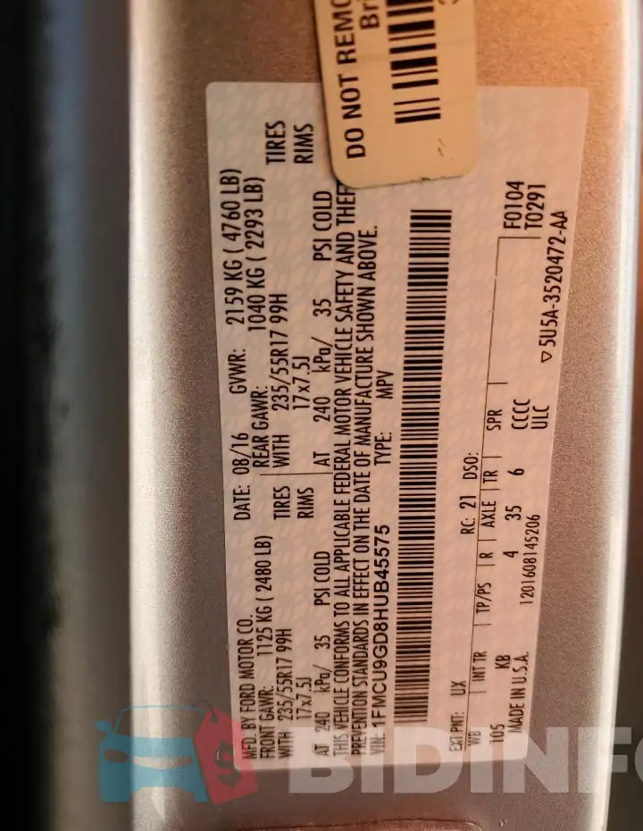 1FMCU9GD8HUB45575 Photo# 12