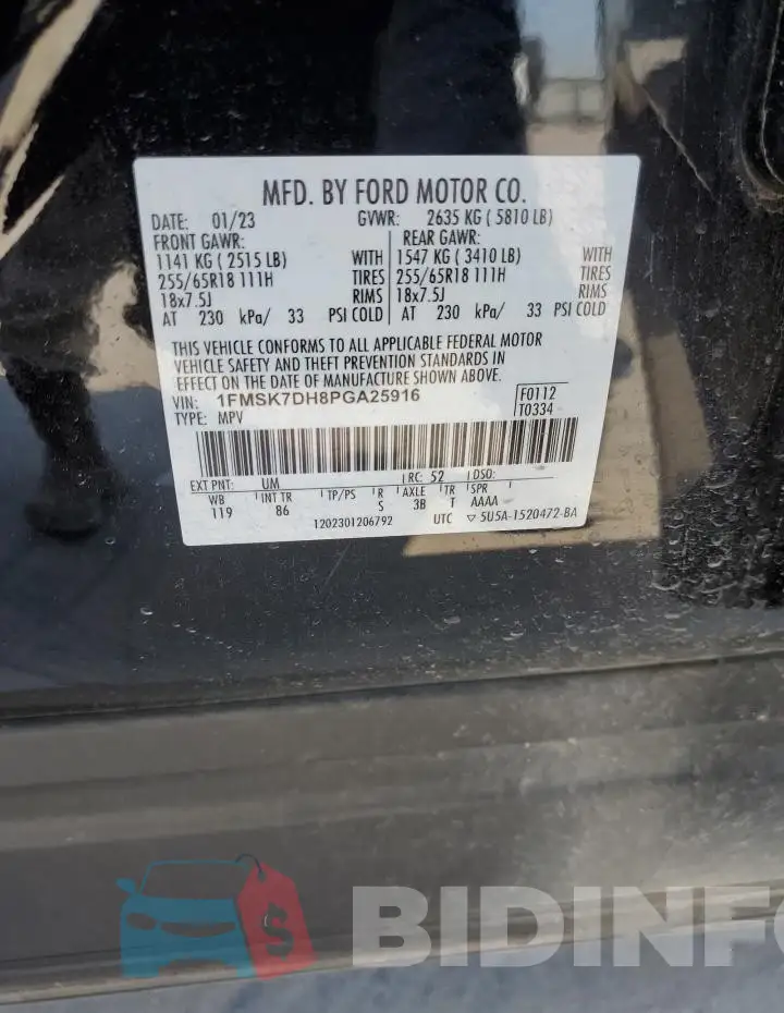 1FMSK7DH8PGA25916 Photo# 13