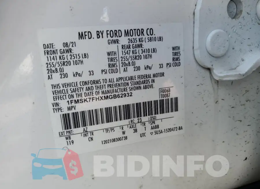 1FMSK7FHXMGB62932 Photo# 13