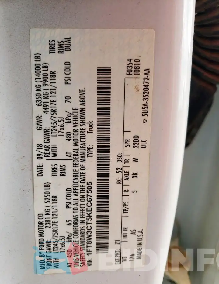 1FT8W3CT5KEC67505 Photo# 12
