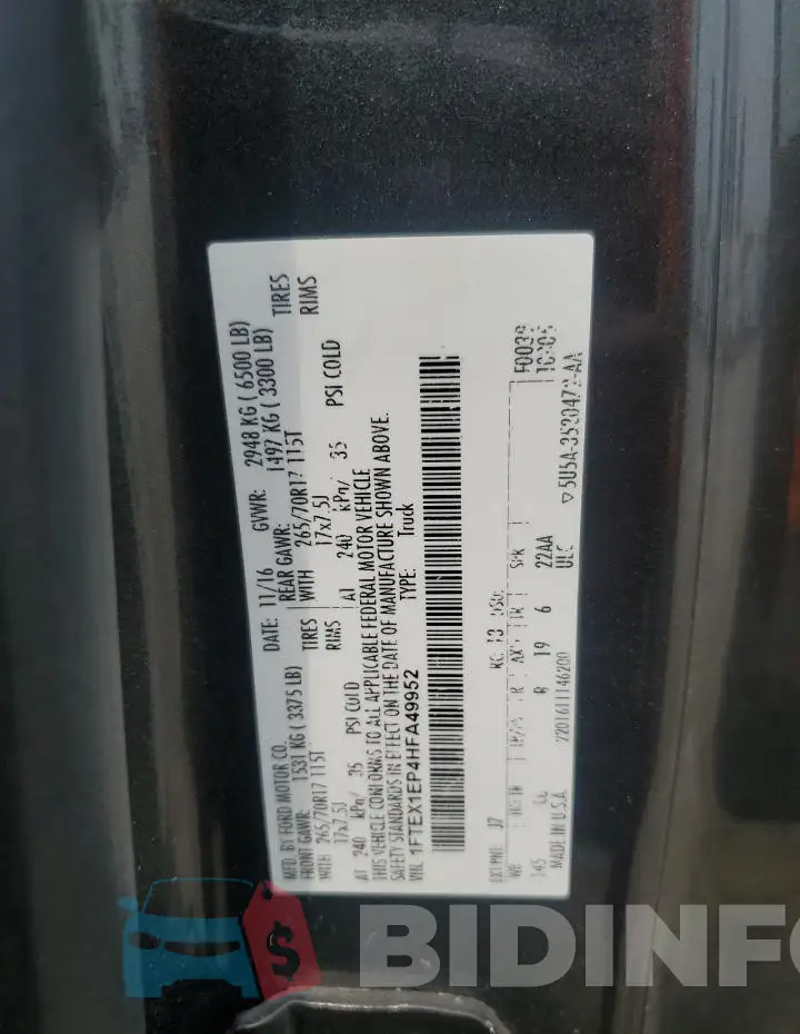 1FTEX1EP4HFA49952 Photo# 12