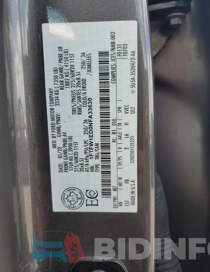 1FTFW1ED0NFA33630 Photo# 13
