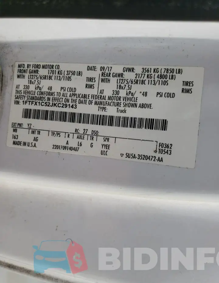 1FTFX1C52JKC29143 Photo# 13
