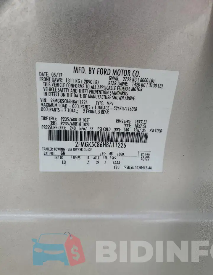 2FMGK5C86HBA11226 Photo# 13