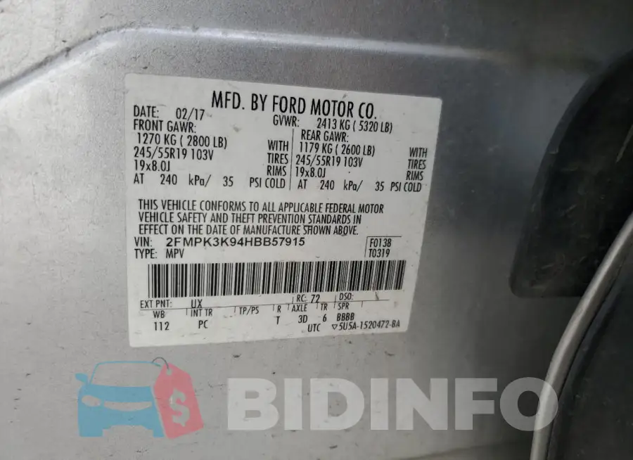 2FMPK3K94HBB57915 Photo# 13