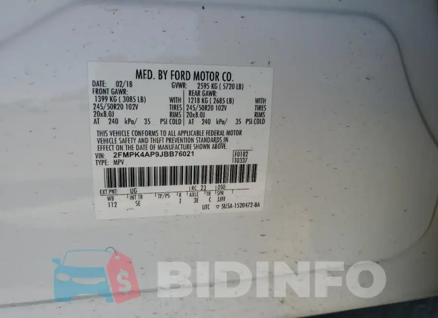 2FMPK4AP9JBB76021 Photo# 13