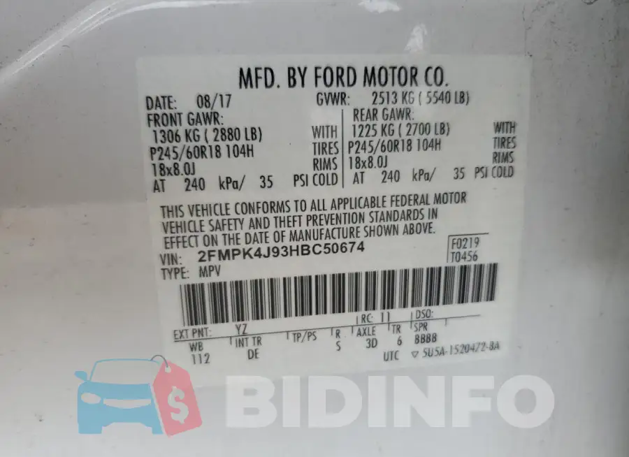 2FMPK4J93HBC50674 Photo# 14