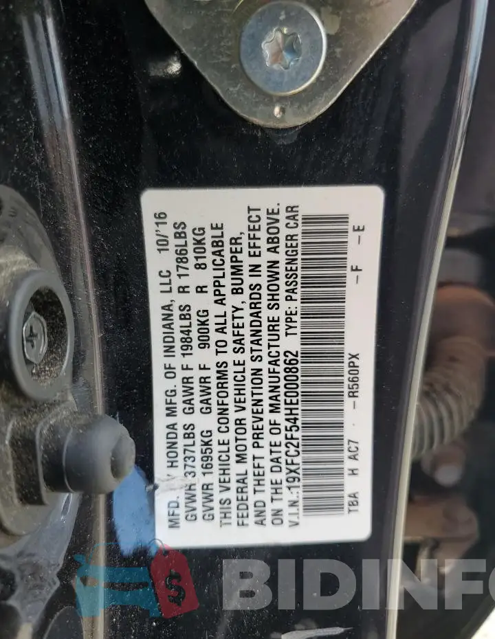 19XFC2F54HE000862 Photo# 12