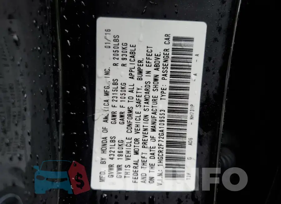 1HGCR2F72GA109553 Photo# 12