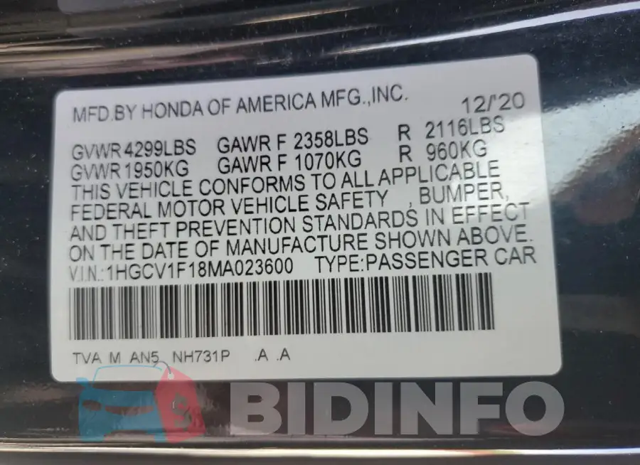 1HGCV1F18MA023600 Photo# 13