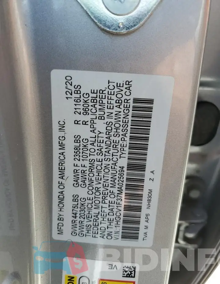 1HGCV1F37MA025694 Photo# 12
