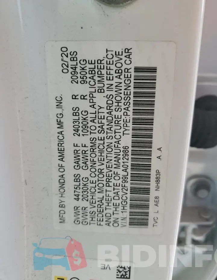 1HGCV2F99LA012986 Photo# 12