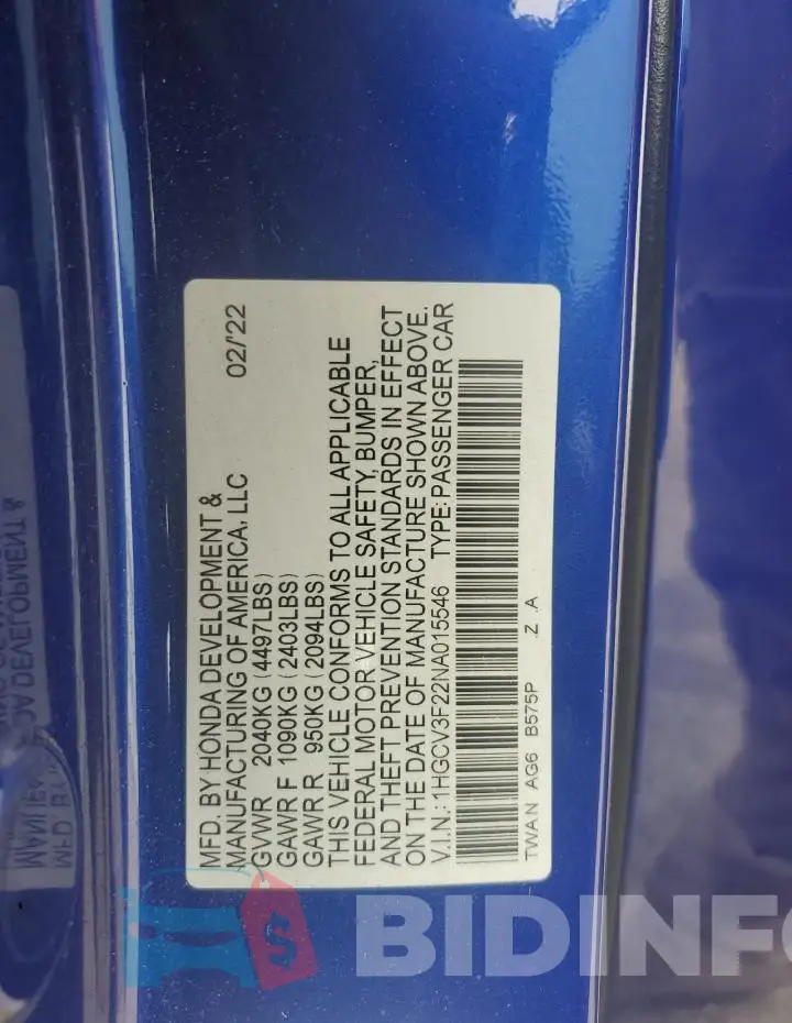 1HGCV3F22NA015546 Photo# 13