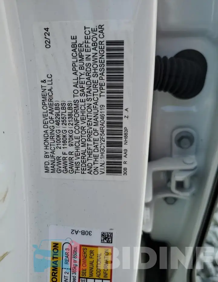 1HGCY2F54RA046119 Photo# 12
