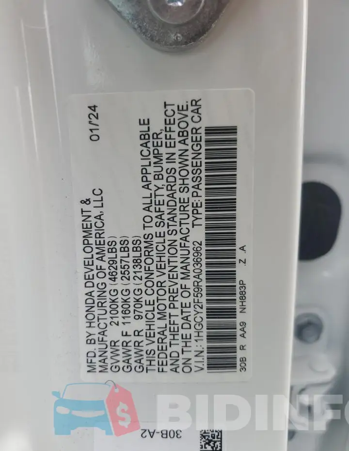 1HGCY2F59RA036962 Photo# 12