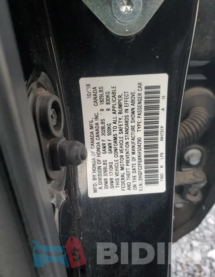 2HGFC2F6XKH504290 Photo# 12
