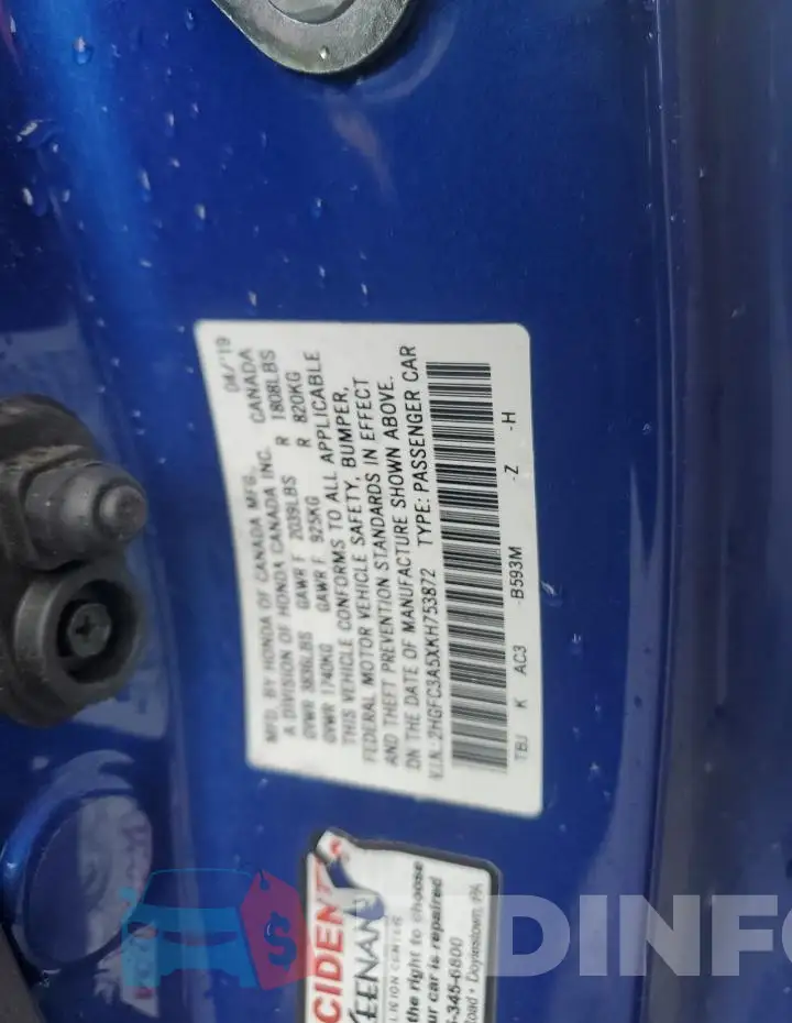 2HGFC3A5XKH753872 Photo# 12
