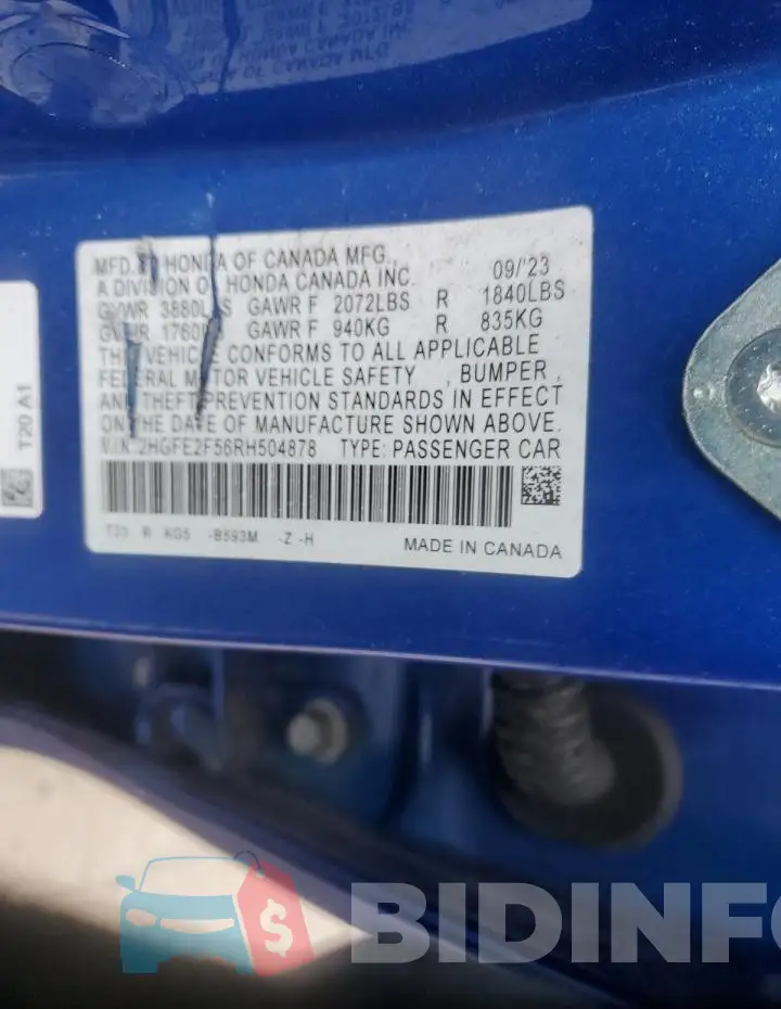 2HGFE2F56RH504878 Photo# 12