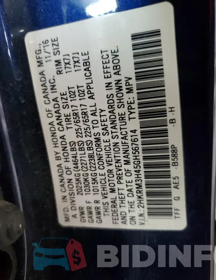2HKRM3H45GH567614 Photo# 13