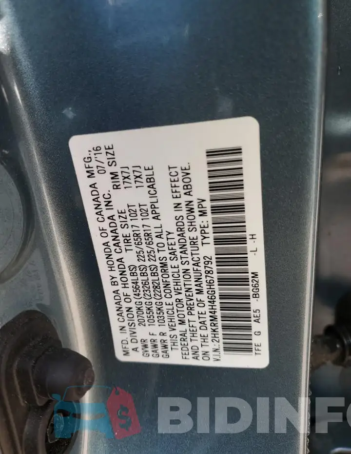 2HKRM4H46GH678792 Photo# 12