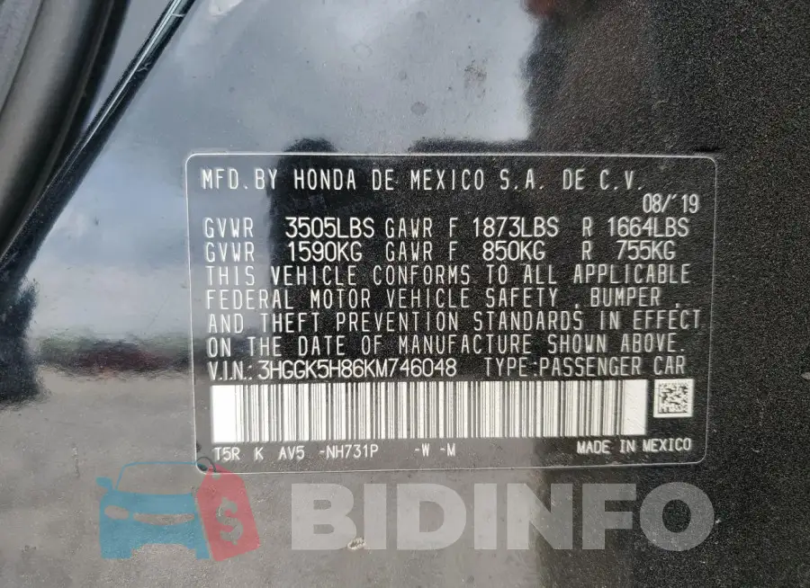 3HGGK5H86KM746048 Photo# 13