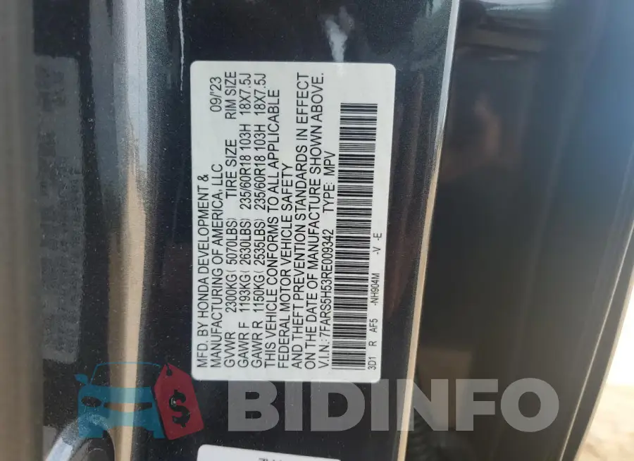 7FARS5H53RE009342 Photo# 13