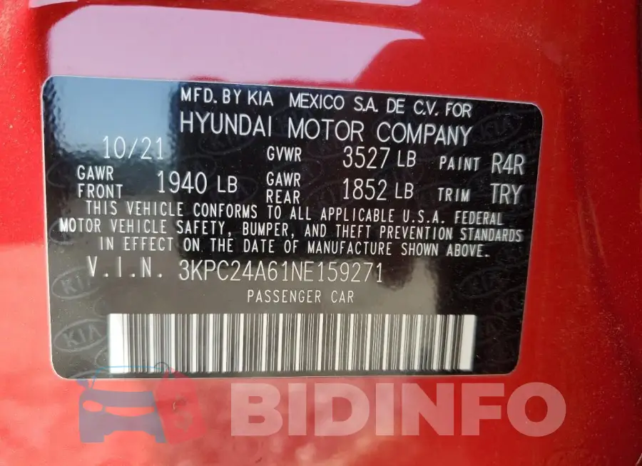 3KPC24A61NE159271 Photo# 12
