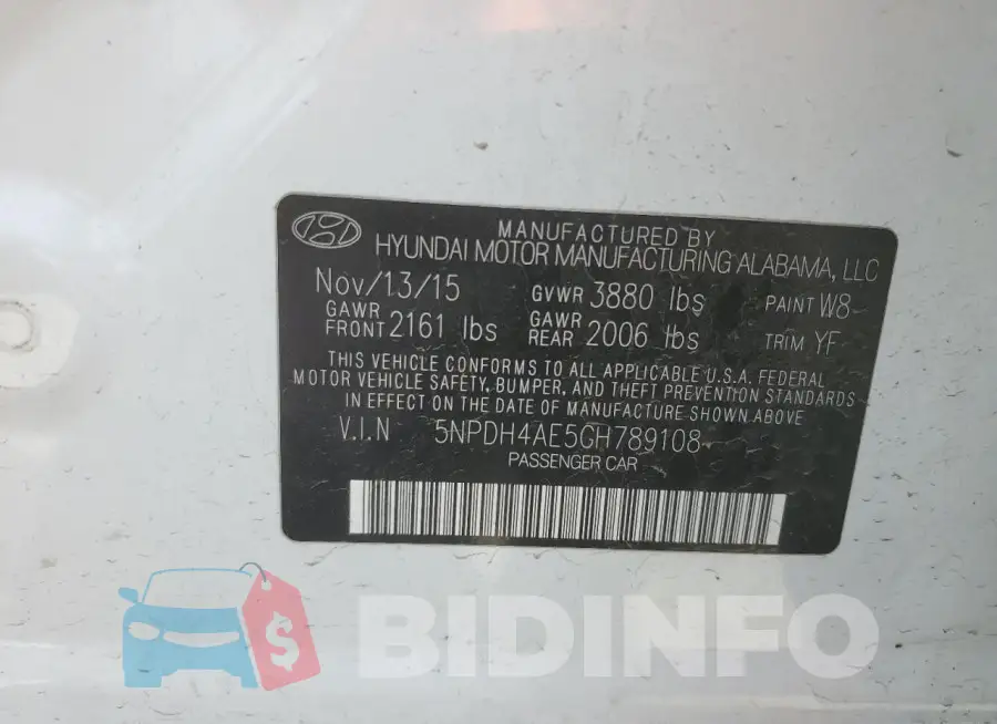5NPDH4AE5GH789108 Photo# 12