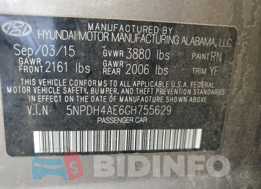 5NPDH4AE6GH755629 Photo# 12