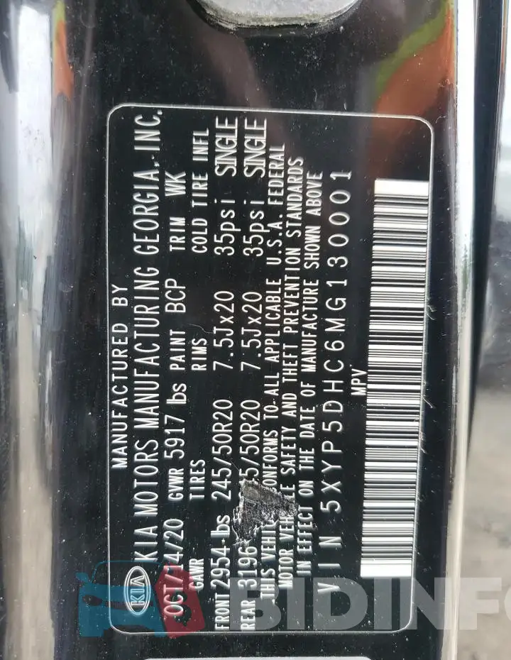 5XYP5DHC6MG130001 Photo# 13
