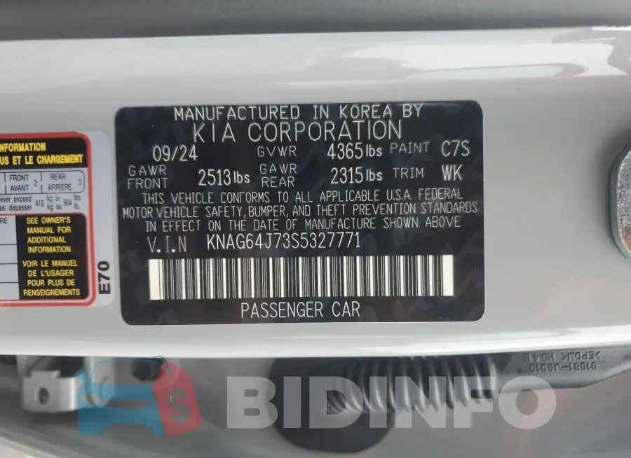 KNAG64J73S5327771 Photo# 13
