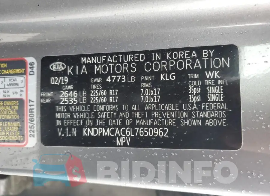 KNDPMCAC6L7650962 Photo# 13