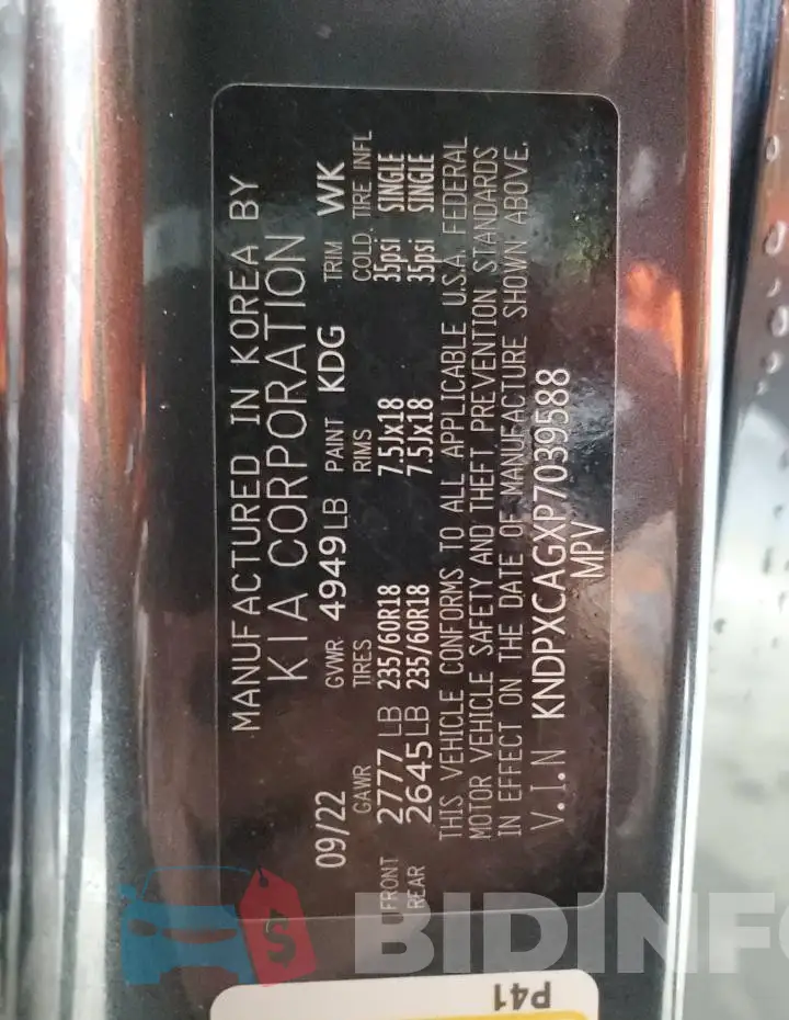 KNDPXCAGXP7039588 Photo# 13