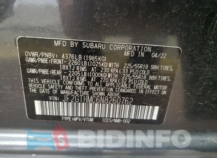 JF2GTHMC6N8260762 Photo# 13