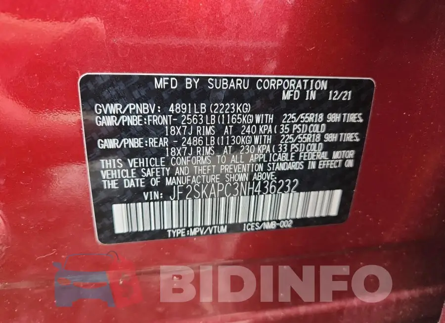 JF2SKAPC3NH436232 Photo# 13