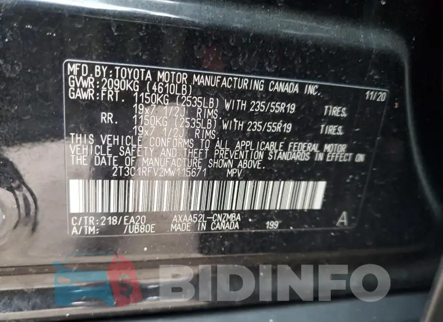 2T3C1RFV2MW115671 Photo# 13